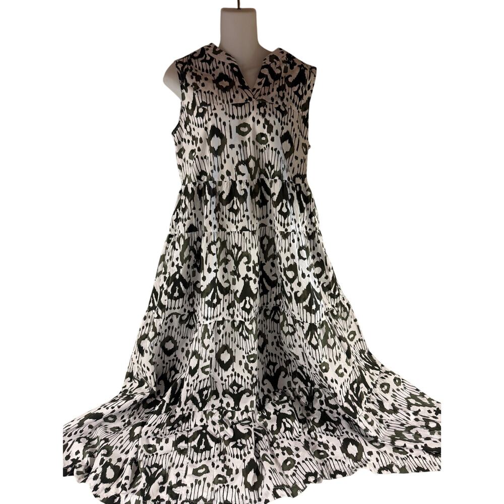 Chico’s Women’s Black White Sleeveless Summer Dress 0.5 US Sz S Midi V-neck